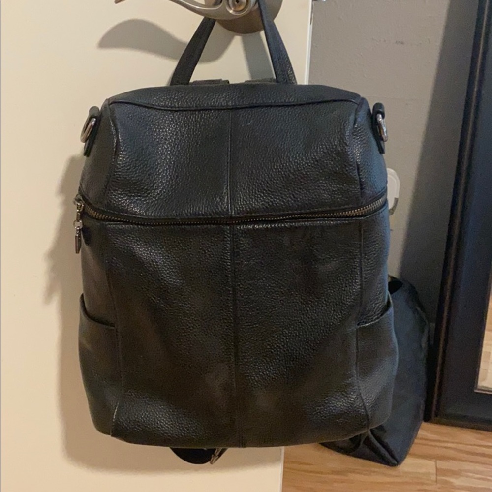 Genuine leather ladies backpack. Black. Like new.